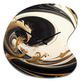 Black And Gold Swirl V - Asymmetric Metal Wall Clock