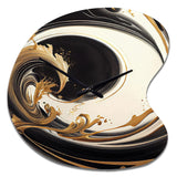 Black And Gold Swirl V - Asymmetric Metal Wall Clock