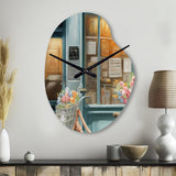 Bicycle In Front A French Bakery III - Asymmetric Metal Wall Clock