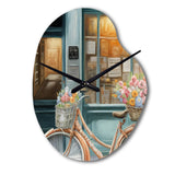Bicycle In Front A French Bakery III - Asymmetric Metal Wall Clock