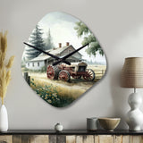 Tractor At The Barn In Summer I - Asymmetric Metal Wall Clock