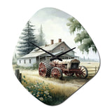 Tractor At The Barn In Summer I - Asymmetric Metal Wall Clock