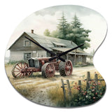 Tractor At The Barn In Summer II - Asymmetric Metal Wall Clock