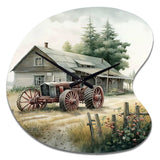 Tractor At The Barn In Summer II - Asymmetric Metal Wall Clock