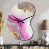 Pink And Gold Marble Abstract II - Asymmetric Metal Wall Clock