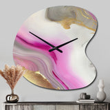 Pink And Gold Marble Abstract II - Asymmetric Metal Wall Clock