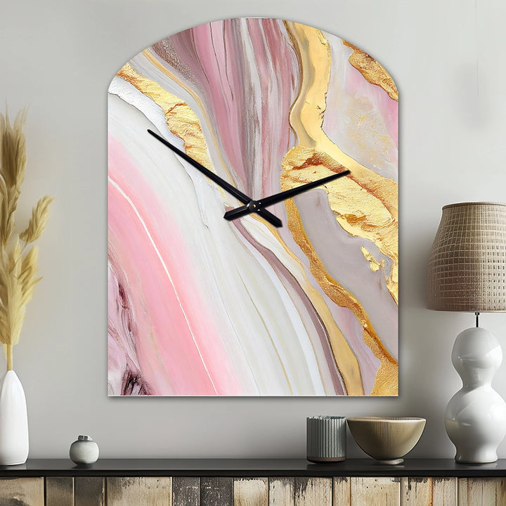 Pink And Gold Marble Abstract III - Asymmetric Metal Wall Clock