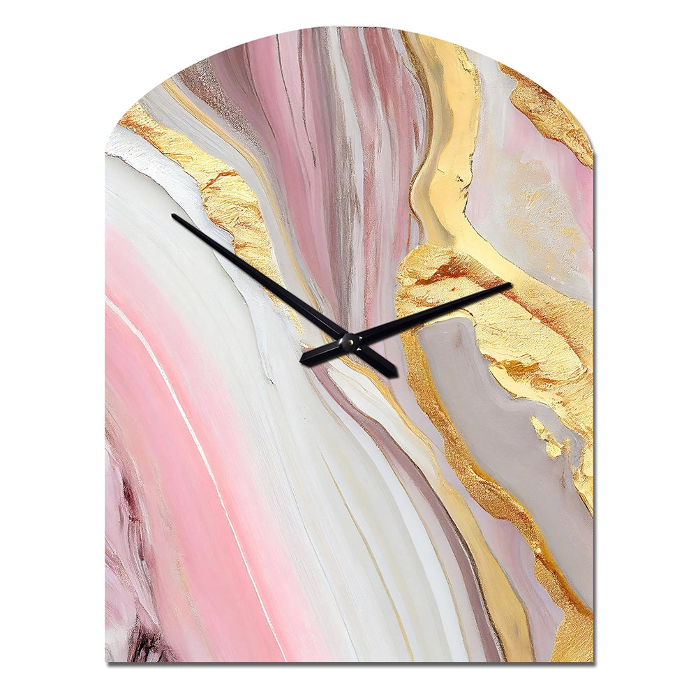 Pink And Gold Marble Abstract III - Asymmetric Metal Wall Clock