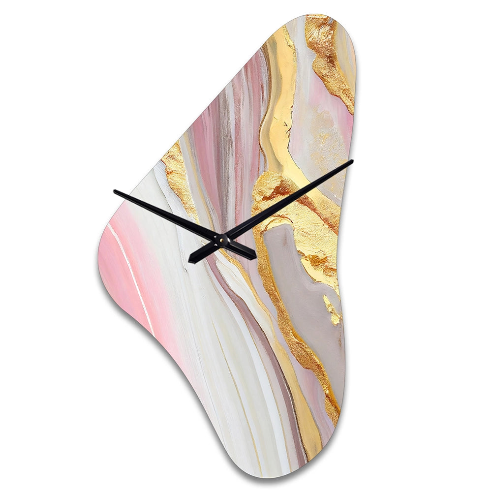 Pink And Gold Marble Abstract III - Asymmetric Metal Wall Clock