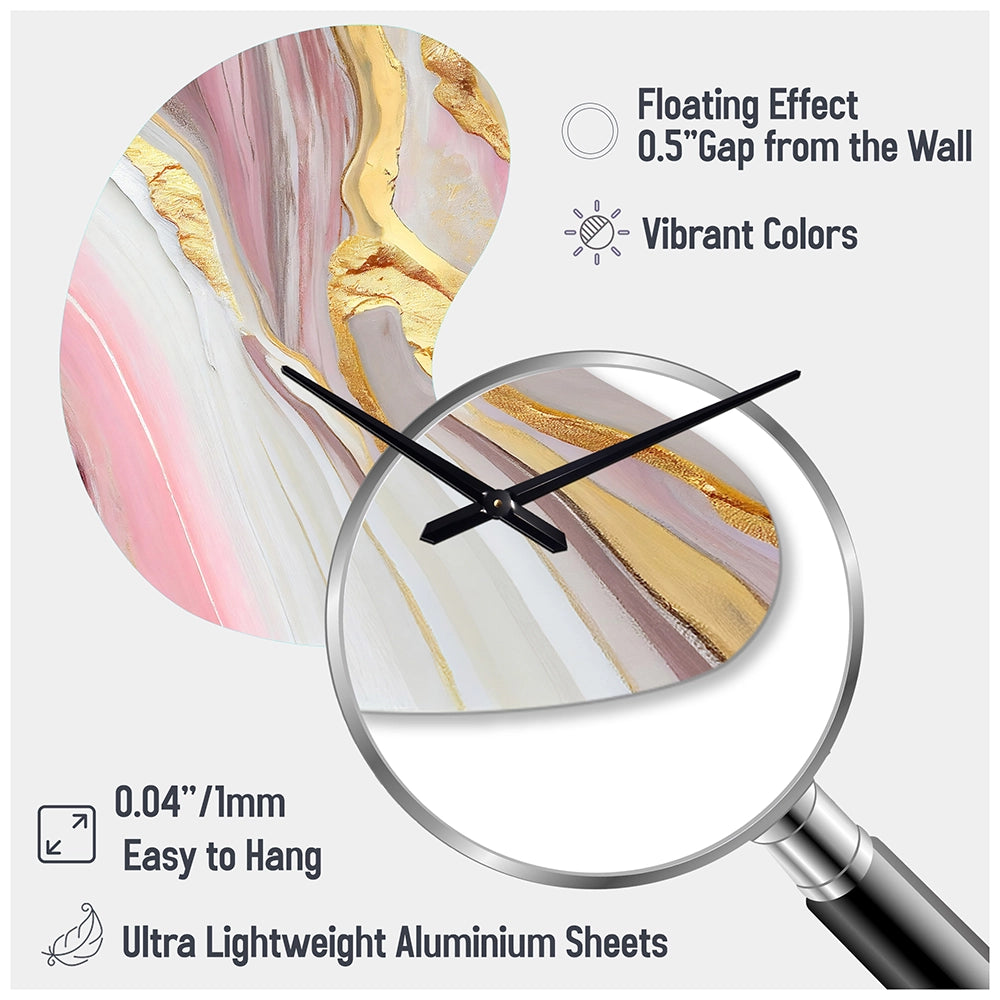 Pink And Gold Marble Abstract III - Asymmetric Metal Wall Clock
