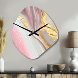 Pink And Gold Marble Abstract III - Asymmetric Metal Wall Clock