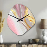 Pink And Gold Marble Abstract III - Asymmetric Metal Wall Clock