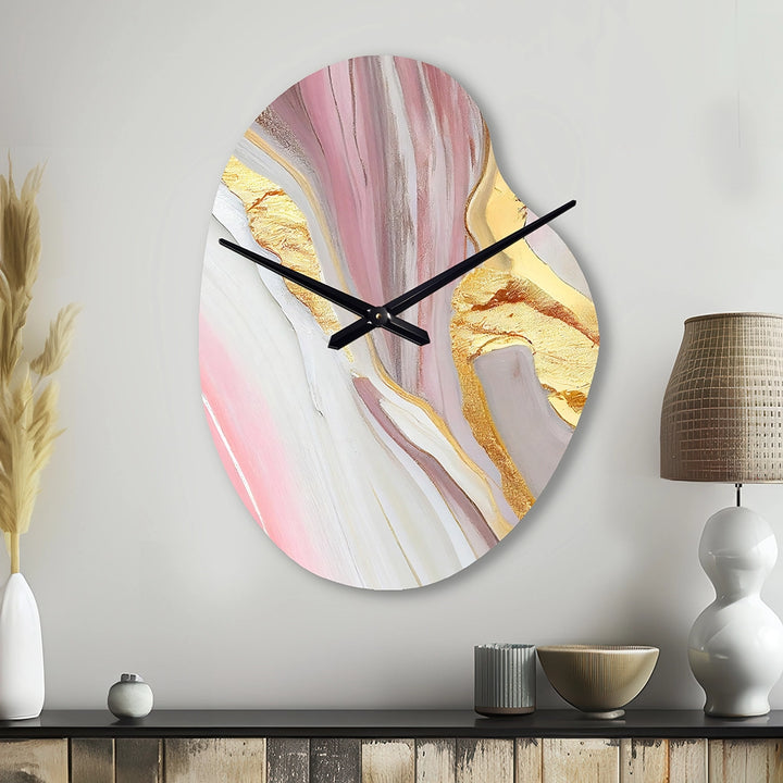 Pink And Gold Marble Abstract III - Asymmetric Metal Wall Clock