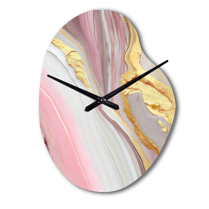 Pink And Gold Marble Abstract III - Asymmetric Metal Wall Clock