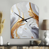 White And Gold Marble Abstract I - Asymmetric Metal Wall Clock