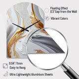 White And Gold Marble Abstract I - Asymmetric Metal Wall Clock