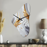White And Gold Marble Abstract I - Asymmetric Metal Wall Clock