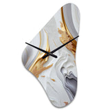 White And Gold Marble Abstract I - Asymmetric Metal Wall Clock