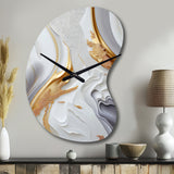 White And Gold Marble Abstract I - Asymmetric Metal Wall Clock