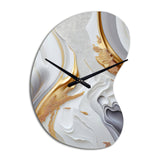 White And Gold Marble Abstract I - Asymmetric Metal Wall Clock