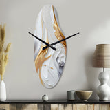 White And Gold Marble Abstract I - Asymmetric Metal Wall Clock