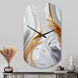 White And Gold Marble Abstract I - Asymmetric Metal Wall Clock