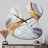 White And Gold Marble Abstract I - Asymmetric Metal Wall Clock