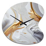 White And Gold Marble Abstract I - Asymmetric Metal Wall Clock