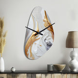 White And Gold Marble Abstract I - Asymmetric Metal Wall Clock