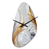 White And Gold Marble Abstract I - Asymmetric Metal Wall Clock
