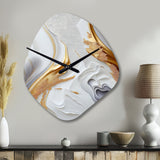 White And Gold Marble Abstract I - Asymmetric Metal Wall Clock