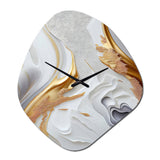 White And Gold Marble Abstract I - Asymmetric Metal Wall Clock