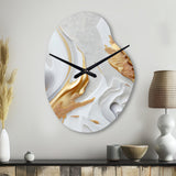 White And Gold Marble Abstract I - Asymmetric Metal Wall Clock
