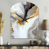White And Gold Marble Abstract II - Asymmetric Metal Wall Clock