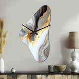 White And Gold Marble Abstract II - Asymmetric Metal Wall Clock