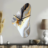 White And Gold Marble Abstract II - Asymmetric Metal Wall Clock