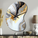 White And Gold Marble Abstract II - Asymmetric Metal Wall Clock
