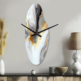 White And Gold Marble Abstract II - Asymmetric Metal Wall Clock