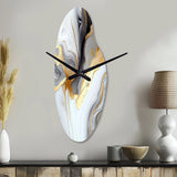 White And Gold Marble Abstract II - Asymmetric Metal Wall Clock