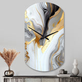 White And Gold Marble Abstract II - Asymmetric Metal Wall Clock