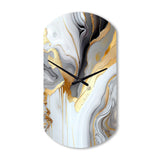 White And Gold Marble Abstract II - Asymmetric Metal Wall Clock