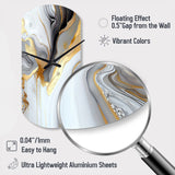 White And Gold Marble Abstract II - Asymmetric Metal Wall Clock