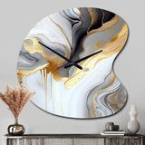 White And Gold Marble Abstract II - Asymmetric Metal Wall Clock