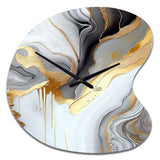 White And Gold Marble Abstract II - Asymmetric Metal Wall Clock