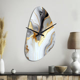 White And Gold Marble Abstract II - Asymmetric Metal Wall Clock