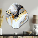 White And Gold Marble Abstract II - Asymmetric Metal Wall Clock