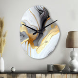White And Gold Marble Abstract II - Asymmetric Metal Wall Clock
