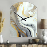 White And Gold Marble Abstract III - Asymmetric Metal Wall Clock