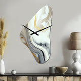 White And Gold Marble Abstract III - Asymmetric Metal Wall Clock