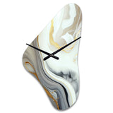 White And Gold Marble Abstract III - Asymmetric Metal Wall Clock